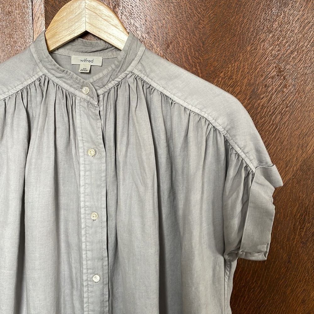Aritzia Wilfred Bertillon Blouse “Ashen” Poet Button Up Drapey XXS - Picture 6 of 8